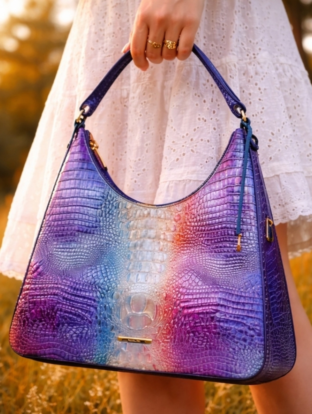 Brahmin Tabitha Melbourne Ombre Rainbow Shoulder Bag Croc Embossed Leather NWT - Picture 2 of 16